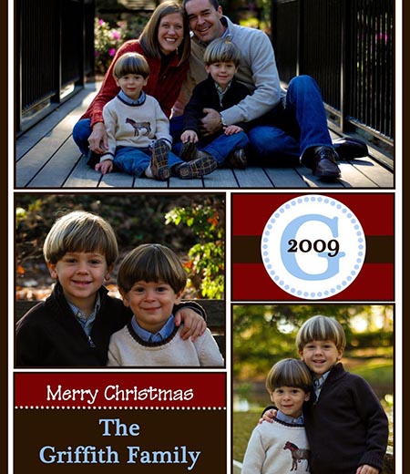 Monogram Christmas Photo Collage Holiday Printable Card
